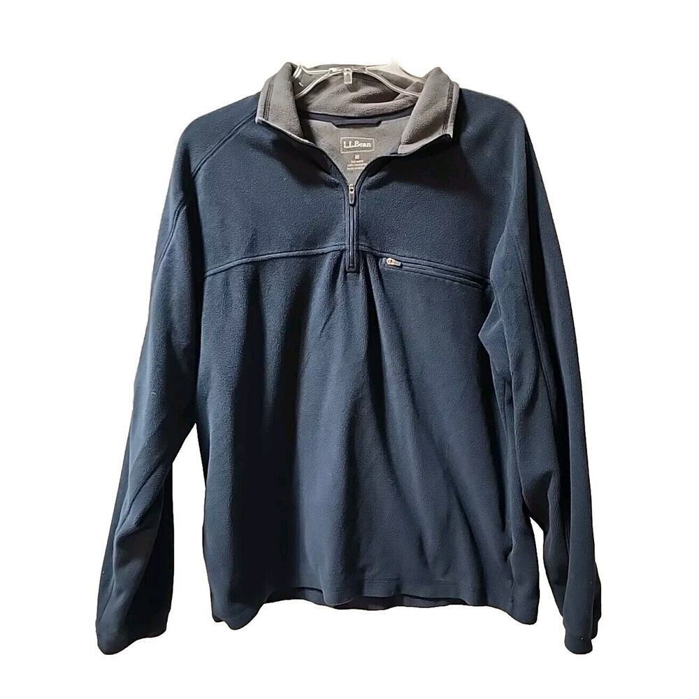 LL Bean 1/4 Zip Polar Fleece Pullover Jacket Men's M Navy Blue Great Condition